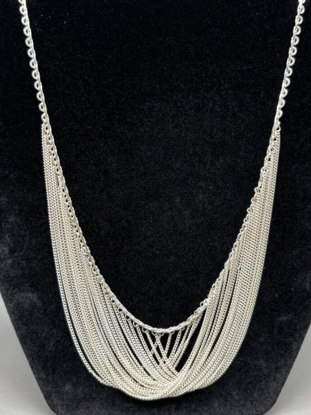 Vintage 925 Sterling Silver 24-Strand 18" Waterfall Bib Necklace - Elegant Style